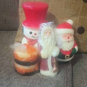 Festive Candle Set - Snowman, Santa, and Halloween Theme